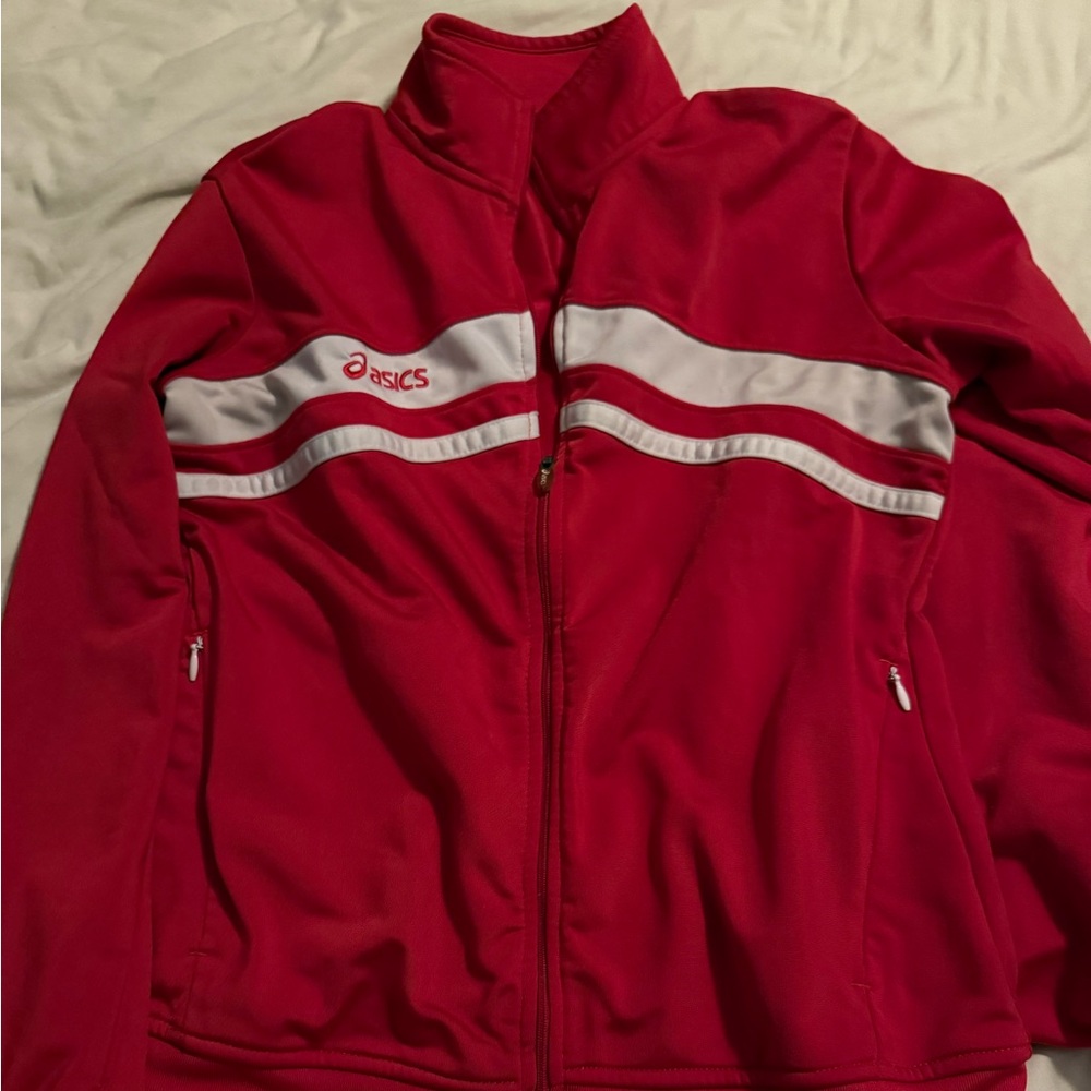 Red ASICS Track Jacket Zip Up Sweatshirt Size XS Vintage Tracksuit